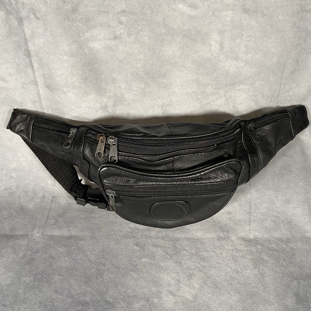 Genuine Leather Black Fanny Pack Pouch Waist Bag Slim Design Travel Essential